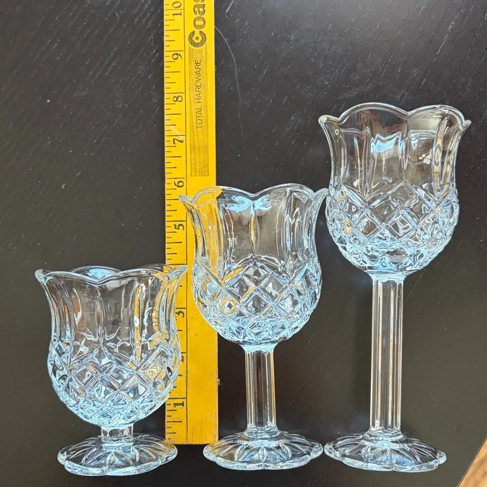 HOMCO graduated Scalloped Clear votive candle holder set of 3 - Picture 8 of 8